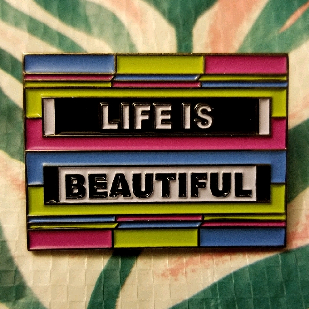 Retro "Life is Beautiful" Enamel Pin Brooch Colorful NWOT